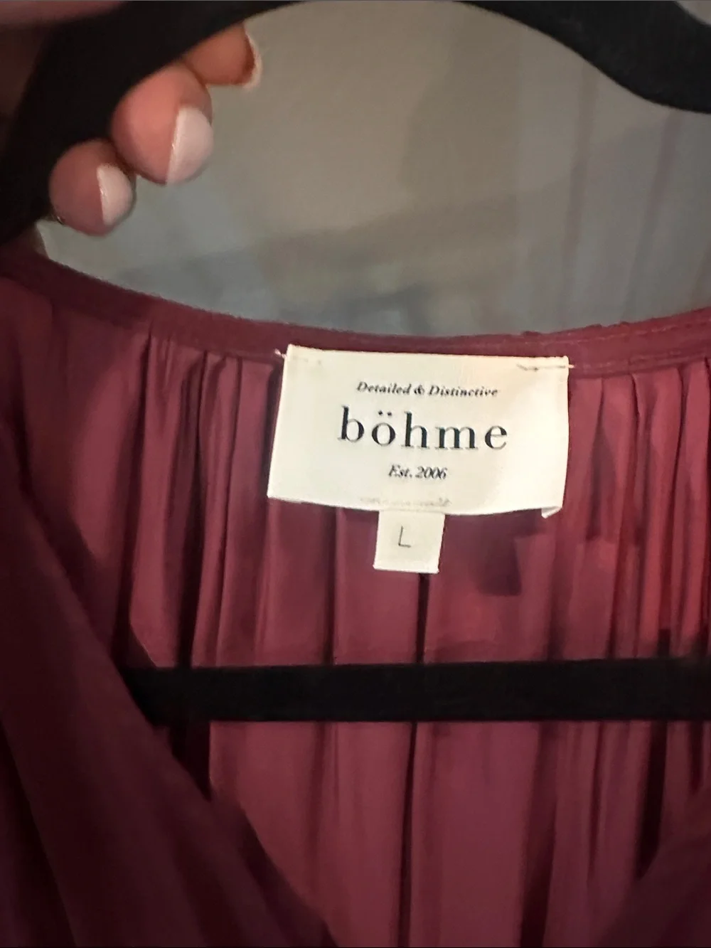 Bohme Maroon Ruffle Willa Midi Dress features a V-neckline and tiered skirt. L - Picture 12 of 12